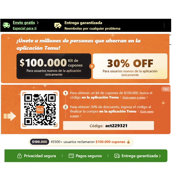 TEMU Cupon descuento Para Chile roco200